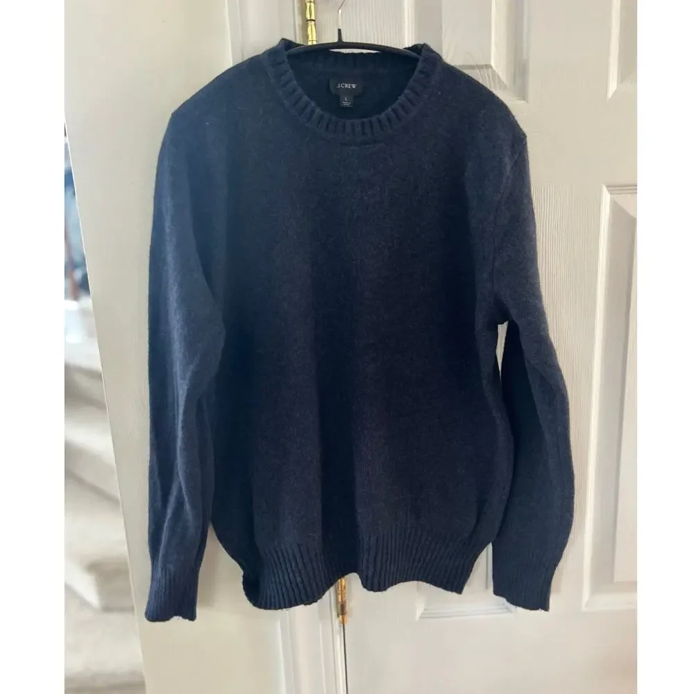 J.Crew Deep Navy Ribbed Crewneck Merino Wool Long Sleeves Sweater